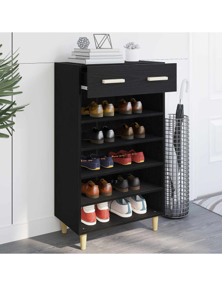 Mobile per scarpe con cassetto Rovere Nero 60 x 35 x 105 cm