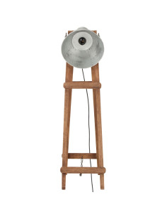 Lampada da Pavimento Argento E27 in Legno Massello di Mango 2