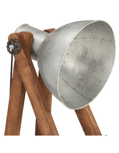 Lampada da Pavimento Argento E27 in Legno Massello di Mango