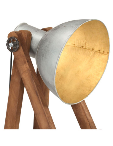 Lampada da Pavimento Argento E27 in Legno Massello di Mango