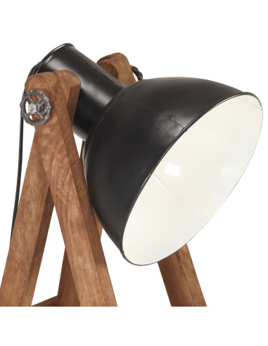 Lampada da Pavimento Nera E27 in Legno Massello di Mango