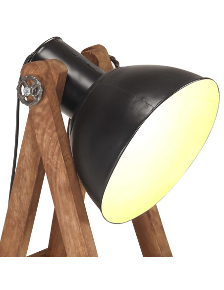 Lampada da Pavimento Nera E27 in Legno Massello di Mango