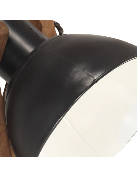 Lampada da Pavimento Nera E27 in Legno Massello di Mango