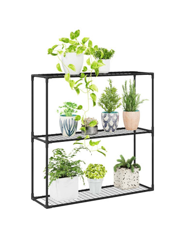 Supporto per piante a 3 livelli Nero 100 x 32 x 102 cm Acciaio