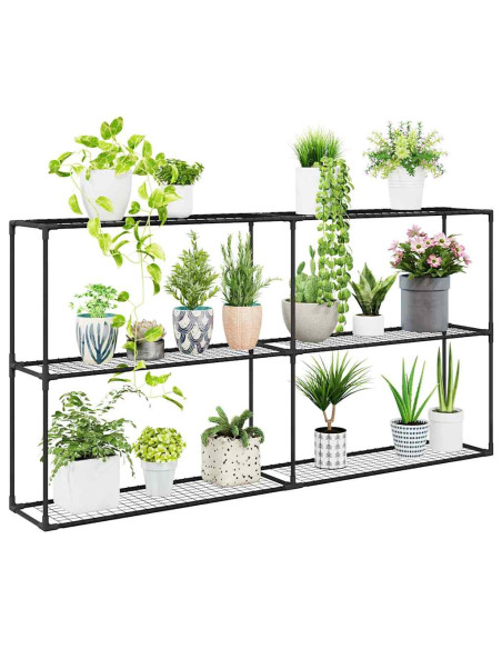 Supporto per piante a 3 livelli Nero 200 x 32 x 104 cm Acciaio