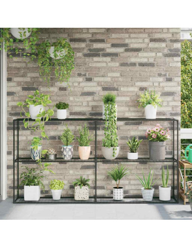 Supporto per piante a 3 livelli Nero 200 x 32 x 104 cm Acciaio