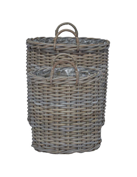 Cestino per piante con archiviazione 2 pcs Grigio Rattan Lacak