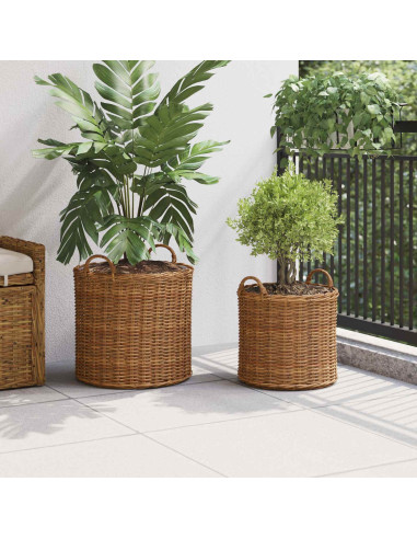 Cestino per piante con archiviazione 2 pcs Marrone Rattan Lacak