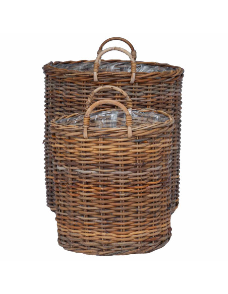 Cestino per piante con archiviazione 2 pcs Marrone Rattan Lacak