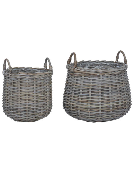 Cestino per piante con archiviazione 2 pcs Grigio Rattan Lacak