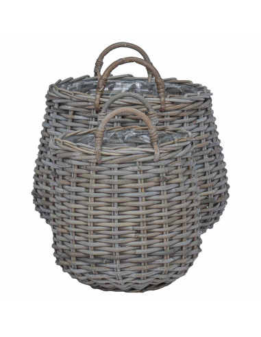 Cestino per piante con archiviazione 2 pcs Grigio Rattan Lacak