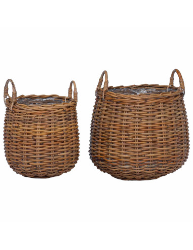 Cestino per piante con archiviazione 2 pcs Marrone Rattan Lacak