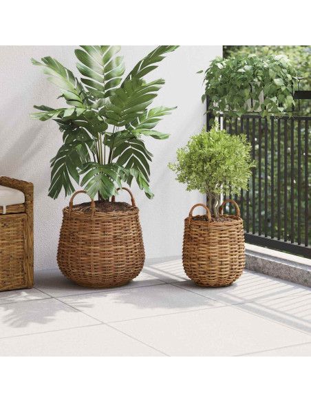 Cestino per piante con archiviazione 2 pcs Marrone Rattan Lacak