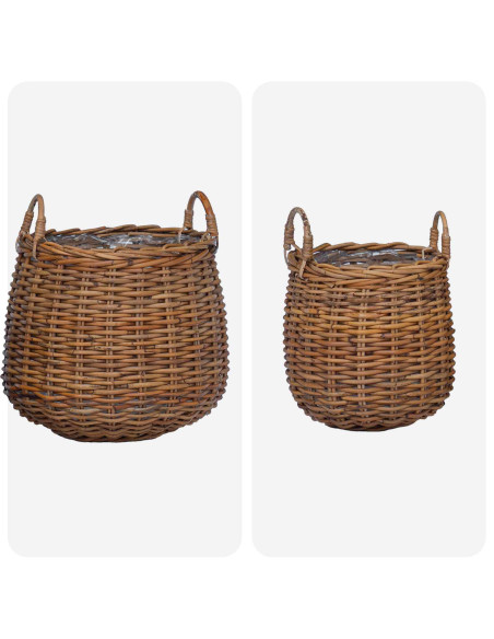 Cestino per piante con archiviazione 2 pcs Marrone Rattan Lacak