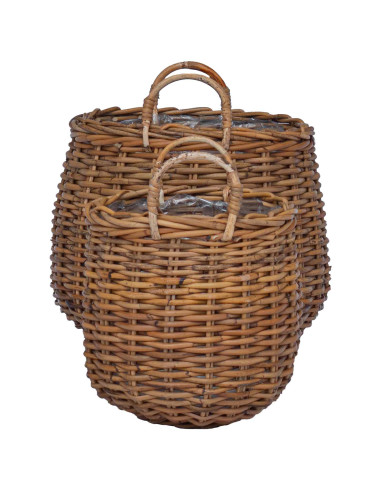 Cestino per piante con archiviazione 2 pcs Marrone Rattan Lacak