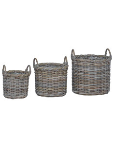 Cesto per Piante con archiviazione 3 pcs Grigio Rattan Kubu 2