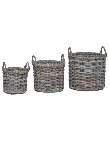Cesto per Piante con archiviazione 3 pcs Grigio Rattan Kubu