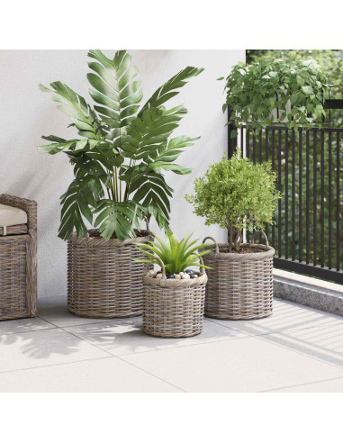 Cesto per Piante con archiviazione 3 pcs Grigio Rattan Kubu