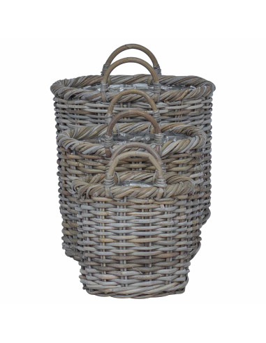 Cesto per Piante con archiviazione 3 pcs Grigio Rattan Kubu