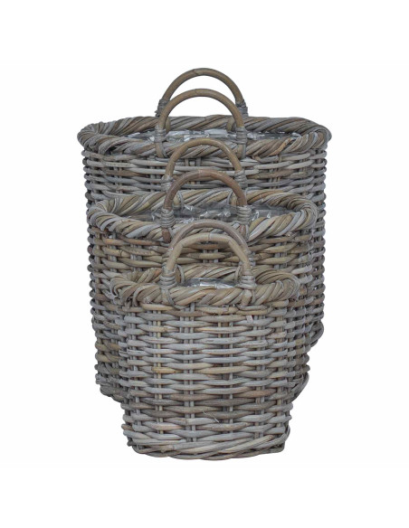 Cesto per Piante con archiviazione 3 pcs Grigio Rattan Kubu