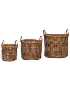 Cesto per Piante con archiviazione 3 pcs Marrone Rattan Kubu 2