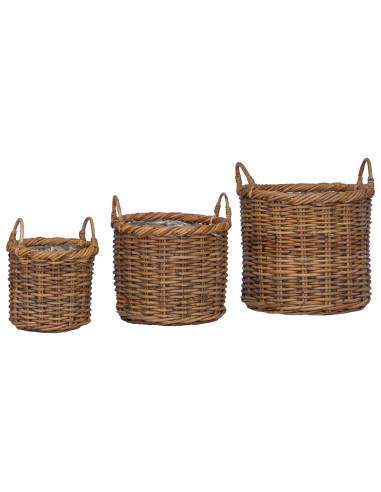 Cesto per Piante con archiviazione 3 pcs Marrone Rattan Kubu