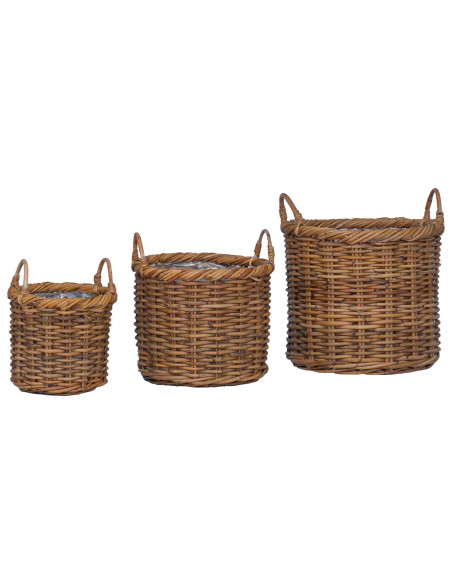 Cesto per Piante con archiviazione 3 pcs Marrone Rattan Kubu