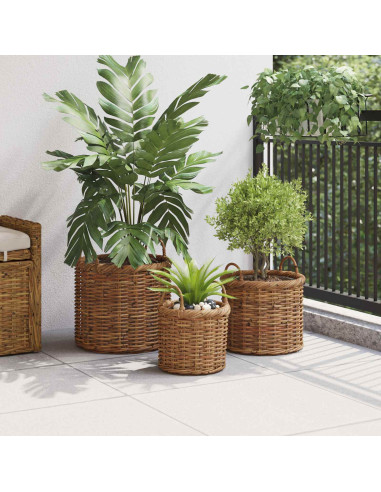 Cesto per Piante con archiviazione 3 pcs Marrone Rattan Kubu