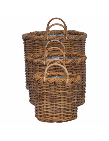 Cesto per Piante con archiviazione 3 pcs Marrone Rattan Kubu