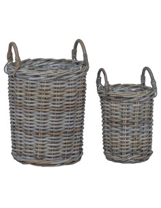 Cesto per Piante con archiviazione 2 pcs Grigio Rattan Kubu 2
