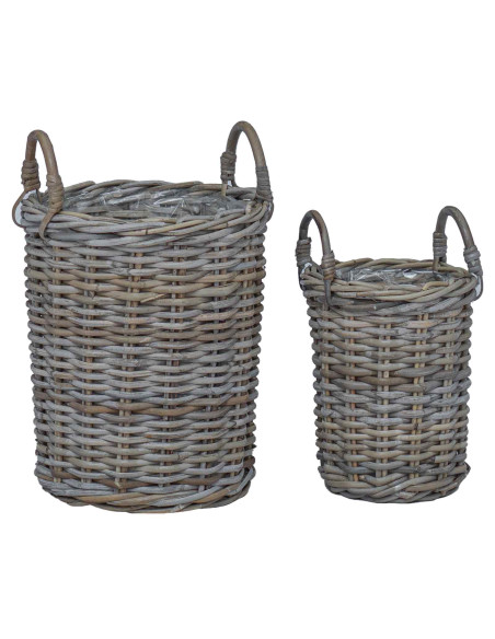 Cesto per Piante con archiviazione 2 pcs Grigio Rattan Kubu