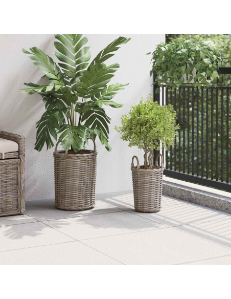 Cesto per Piante con archiviazione 2 pcs Grigio Rattan Kubu