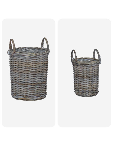 Cesto per Piante con archiviazione 2 pcs Grigio Rattan Kubu