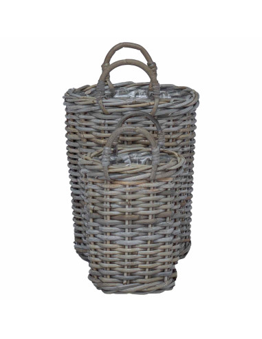 Cesto per Piante con archiviazione 2 pcs Grigio Rattan Kubu