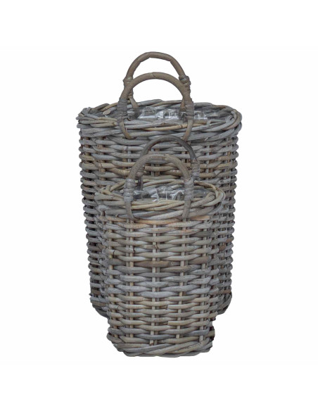 Cesto per Piante con archiviazione 2 pcs Grigio Rattan Kubu