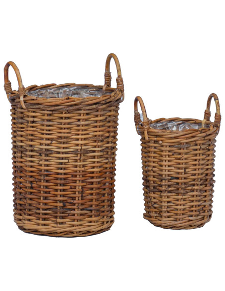 Cesto per Piante con archiviazione 2 pcs Marrone Rattan Kubu