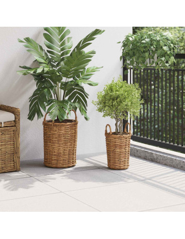 Cesto per Piante con archiviazione 2 pcs Marrone Rattan Kubu