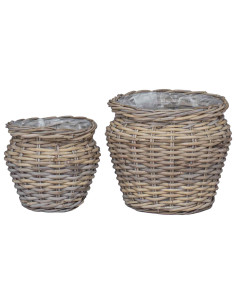 Cesto per Piante con archiviazione 2 pcs Grigio Rattan Lacak 2
