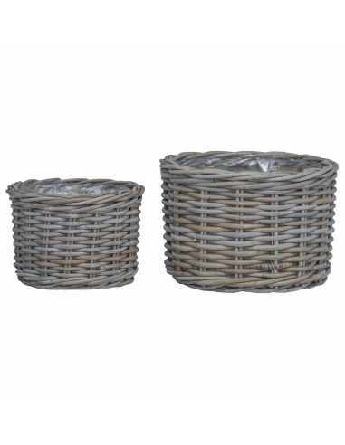 Cestino per Piante con archiviazione 2 pcs Grigio Rattan Kubu
