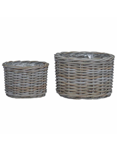 Cestino per Piante con archiviazione 2 pcs Grigio Rattan Kubu