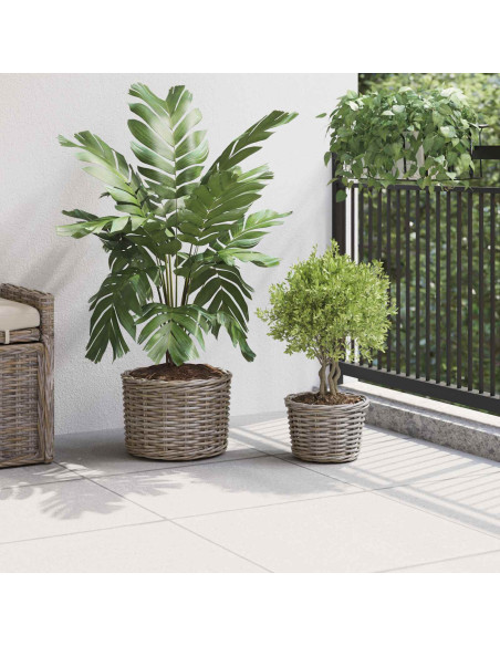 Cestino per Piante con archiviazione 2 pcs Grigio Rattan Kubu