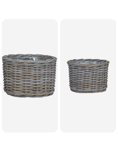 Cestino per Piante con archiviazione 2 pcs Grigio Rattan Kubu