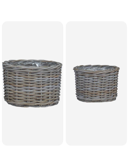 Cestino per Piante con archiviazione 2 pcs Grigio Rattan Kubu
