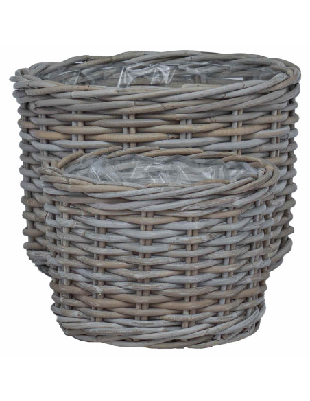 Cestino per Piante con archiviazione 2 pcs Grigio Rattan Kubu
