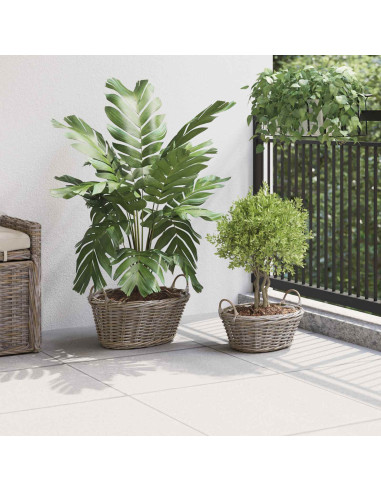 Cesto per Piante con archiviazione 2 pcs Grigio Rattan Lacak
