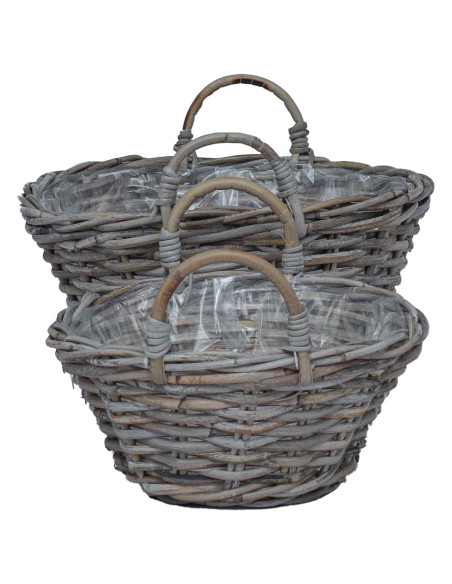 Cesto per Piante con archiviazione 2 pcs Grigio Rattan Lacak