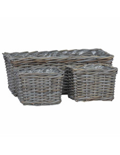 Cestino da Vaso con archiviazione 3 pcs Grigio Rattan Kubu 2