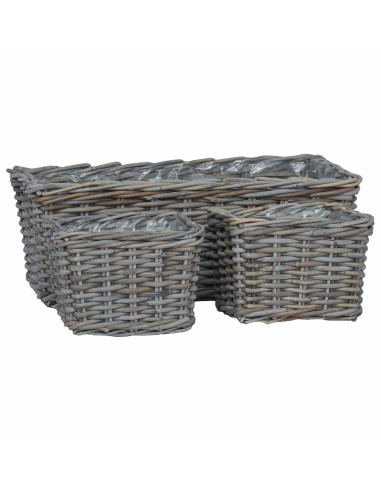 Cestino da Vaso con archiviazione 3 pcs Grigio Rattan Kubu