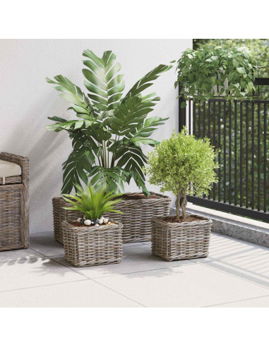 Cestino da Vaso con archiviazione 3 pcs Grigio Rattan Kubu