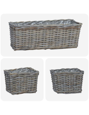 Cestino da Vaso con archiviazione 3 pcs Grigio Rattan Kubu